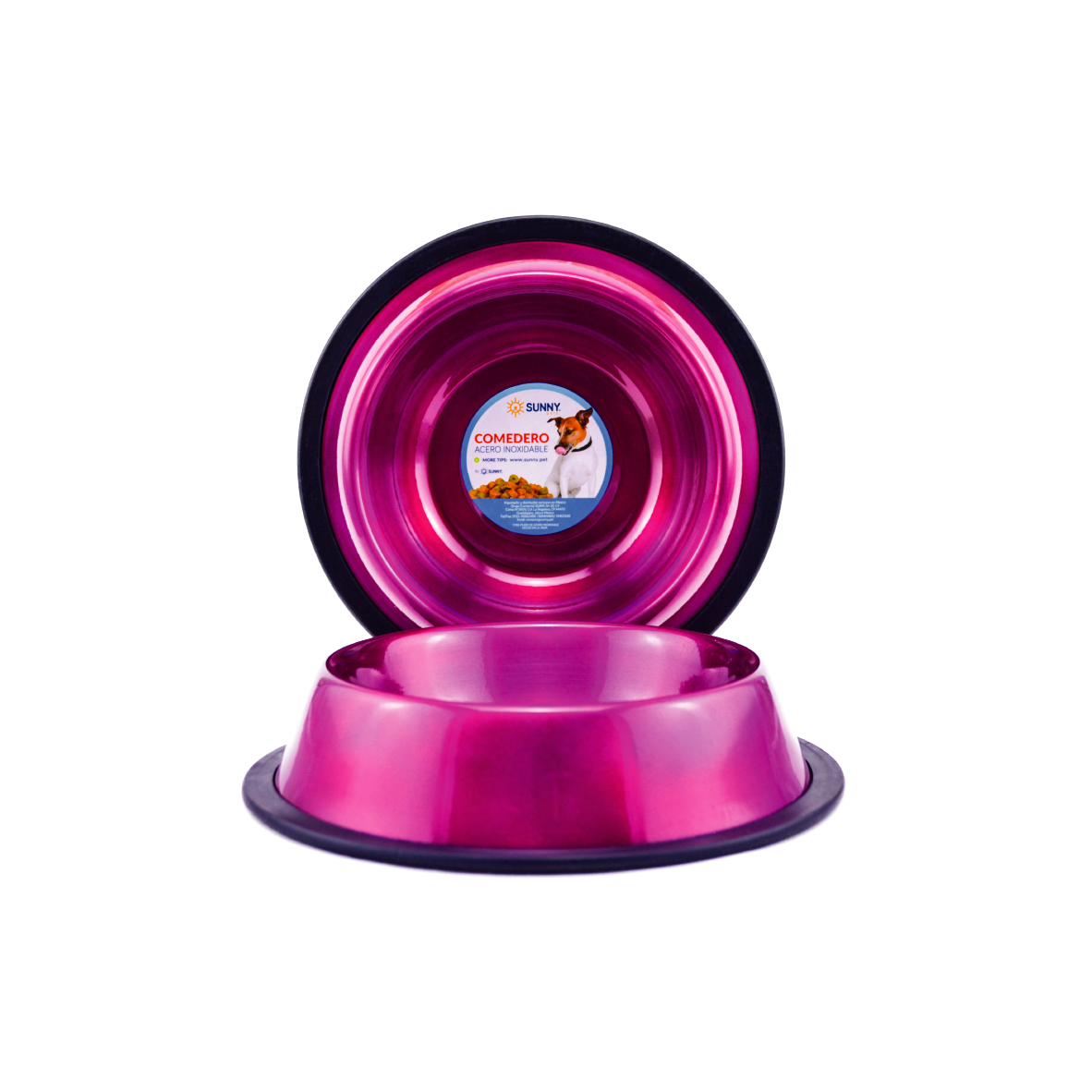 Comedero Importado Acero Inoxidable C/Antiderrapante 32Oz (Apobrado Por La Fda) Rosa