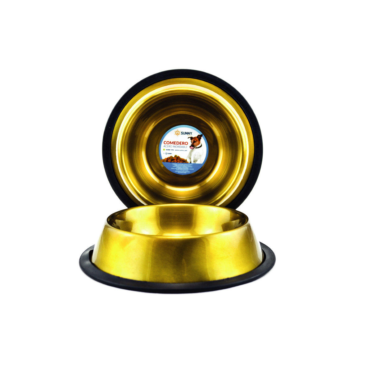Comedero Importado Acero Inoxidable C/Antiderrapante 96Oz (Apobrado Por La Fda) Oro