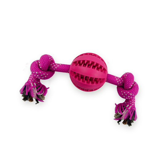 Rocky Chums Pelota Caucho Natural Para Masaje Y Limpieza De Dientes 2.8" C/Cuerda De Polipropileno By Sharpaw