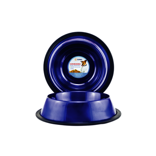 Comedero Importado Acero Inoxidable C/Antiderrapante 96Oz (Apobrado Por La Fda) Azul Marino