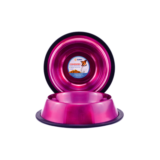 Comedero Importado Acero Inoxidable C/Antiderrapante 8Oz (Apobrado Por La Fda) Rosa