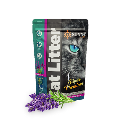 Arena Para Gatos Importada Aroma Lavanda (Bolsa 3Kg) Bentonita Super Aglutinante Y 99% Libre De Polvo