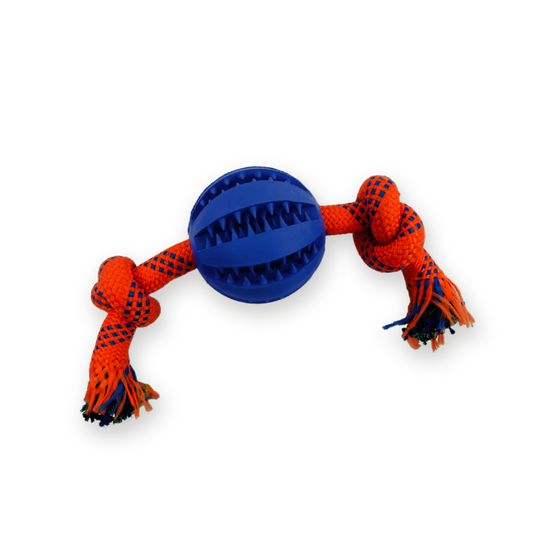 Rocky Chums Pelota Caucho Natural Para Masaje Y Limpieza De Dientes 2.8" C/Cuerda De Polipropileno By Sharpaw