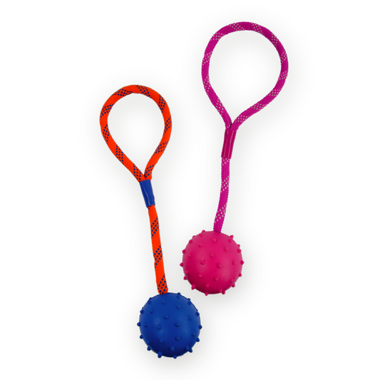 Rocky Chums Pelota Med 2.5" De Caucho Solido C/Picos Y Cuerda De 30Cm De Polipropileno By Sharpaw