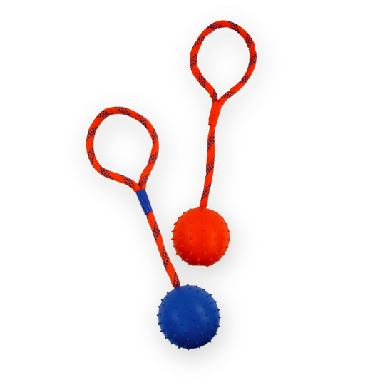 Rocky Chums Pelota Gde 2.8" De Caucho Solido C/Picos Y Cuerda De 30Cm De Polipropileno By Sharpaw